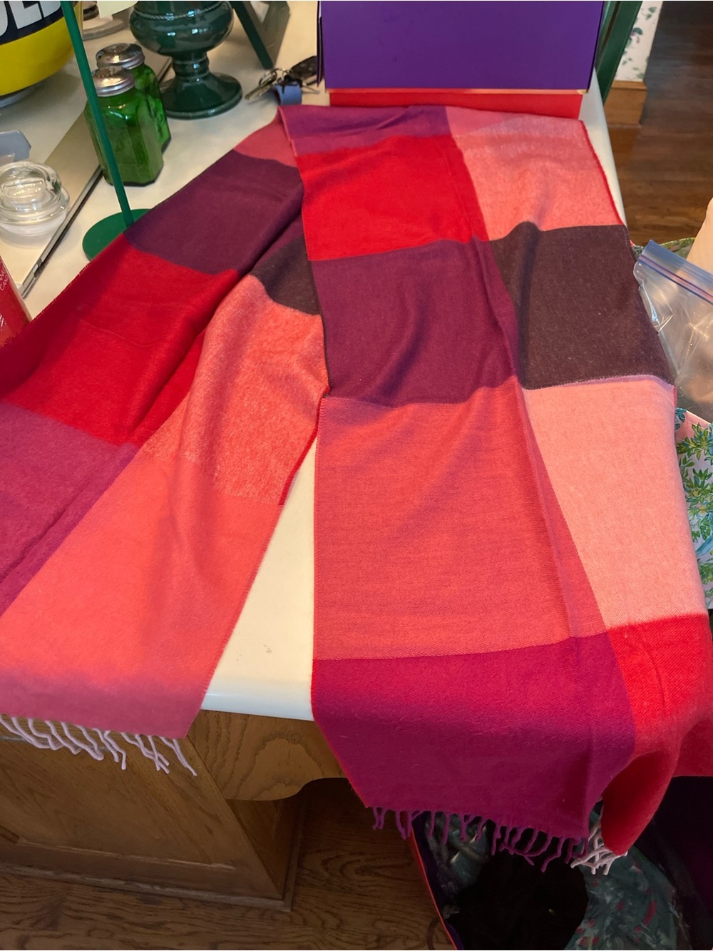 Womens Colorblock Pink & Red Scarf